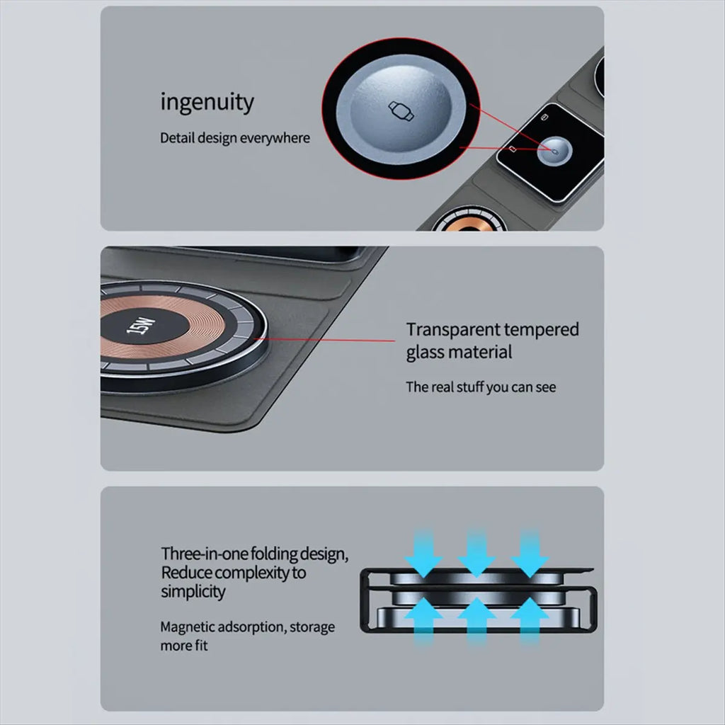 Limited Stock！ Foldable Wireless Charger Pad for // Magnetic Foldable 3 in 1 Wireless Charging Station