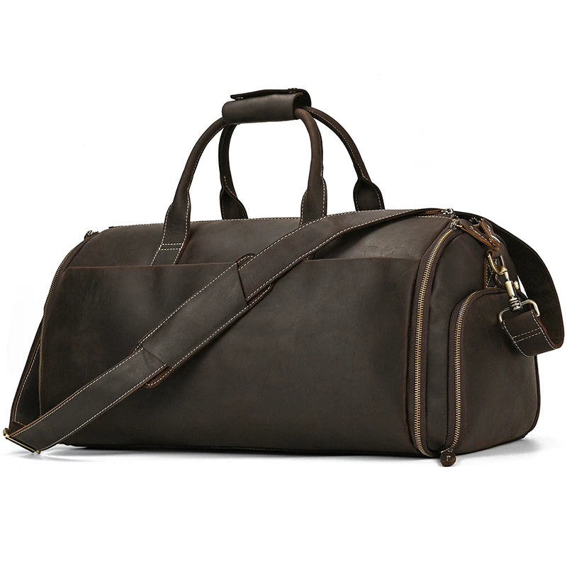 Crazy Horse Leather Travel Bag for Suits Shoes Garment Genuine Leather Man Folding Suit Bag Business Travel Bags on Luggage