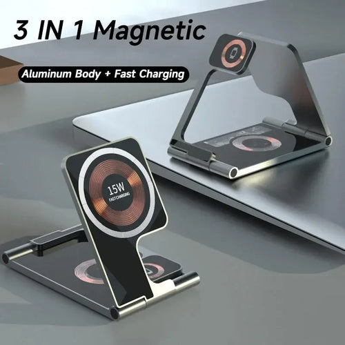 Foldable Transparent Magnetic Qi Wireless Charger Stand for Apple Watch 8 Iphone 14 13 12 Pro Airpods 30W Fast Wireless Charging