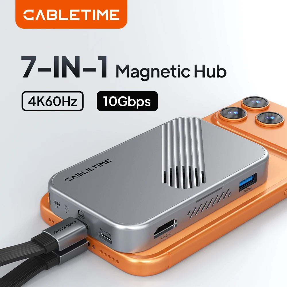 7 in 1 USB C HUB with Nvme SSD Magnetic 4K Prores Video Recording SD/TF 3.0 Strong Magnetic Attachment for Iphone 17