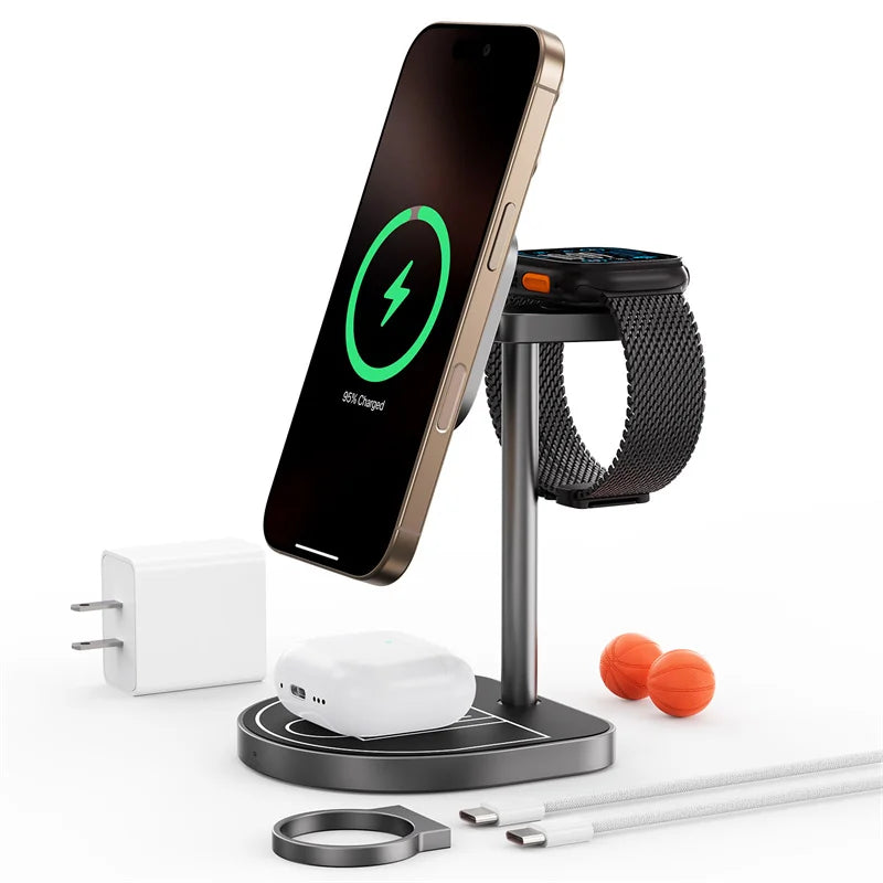 KUXIU X85 Magnetic Wireless Charging Stand Basketball Charging Holder for Iphone 17 16 15 14 13 Pro/Max,Apple Watch/Airpods