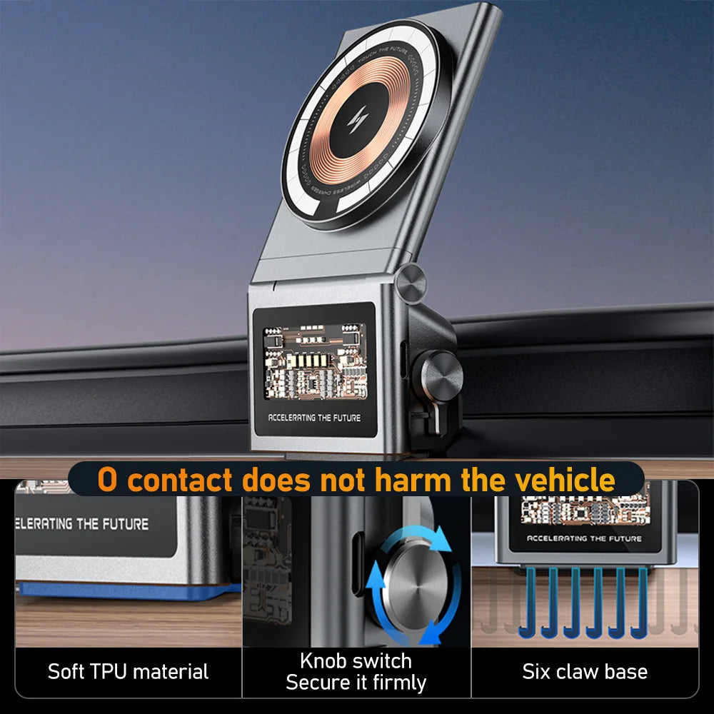 Model 3 Y Highland Juniper 2025 Strong Magnetic Wireless Charging Adjustable Metal Car Phone Holder with Silicone Base