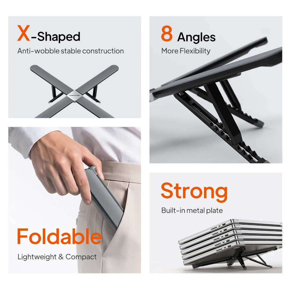 Laptop Stand X Foldable 8 Adjustable Angles Mini Size Anti-Wobble Support for 10 to 17.3 Inch Laptops Macbook IPAD
