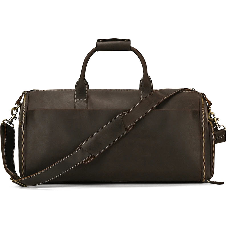 Crazy Horse Leather Travel Bag for Suits Shoes Garment Genuine Leather Man Folding Suit Bag Business Travel Bags on Luggage