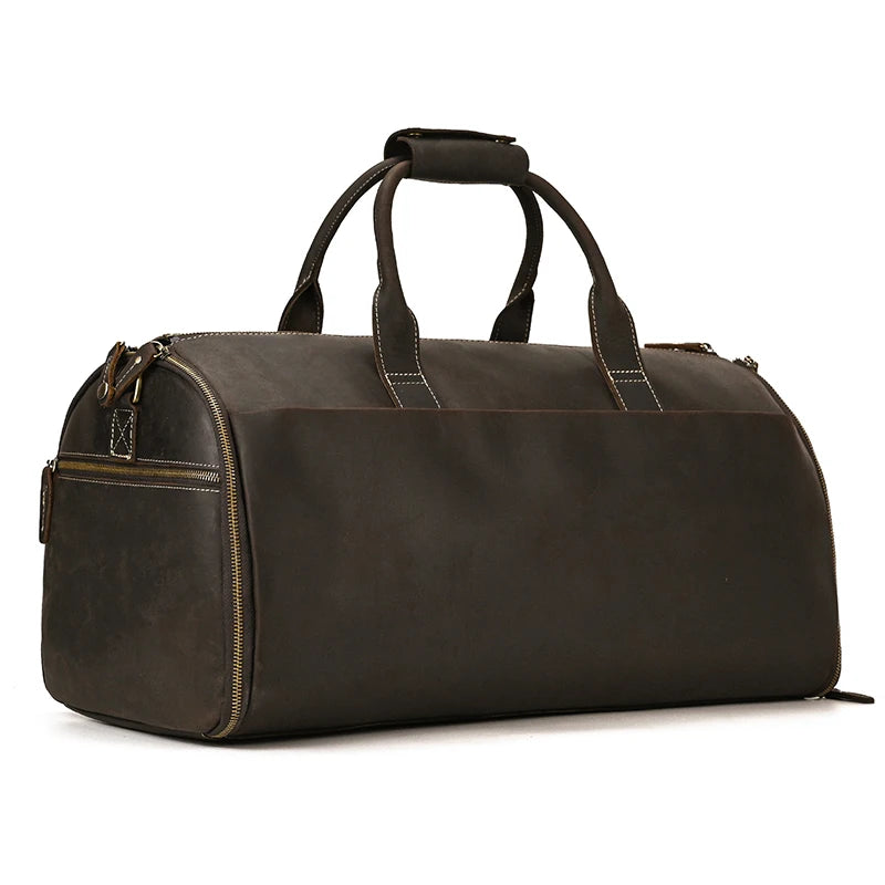 Crazy Horse Leather Travel Bag for Suits Shoes Garment Genuine Leather Man Folding Suit Bag Business Travel Bags on Luggage