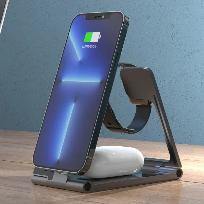 Foldable Transparent Magnetic Qi Wireless Charger Stand for Apple Watch 8 Iphone 14 13 12 Pro Airpods 30W Fast Wireless Charging