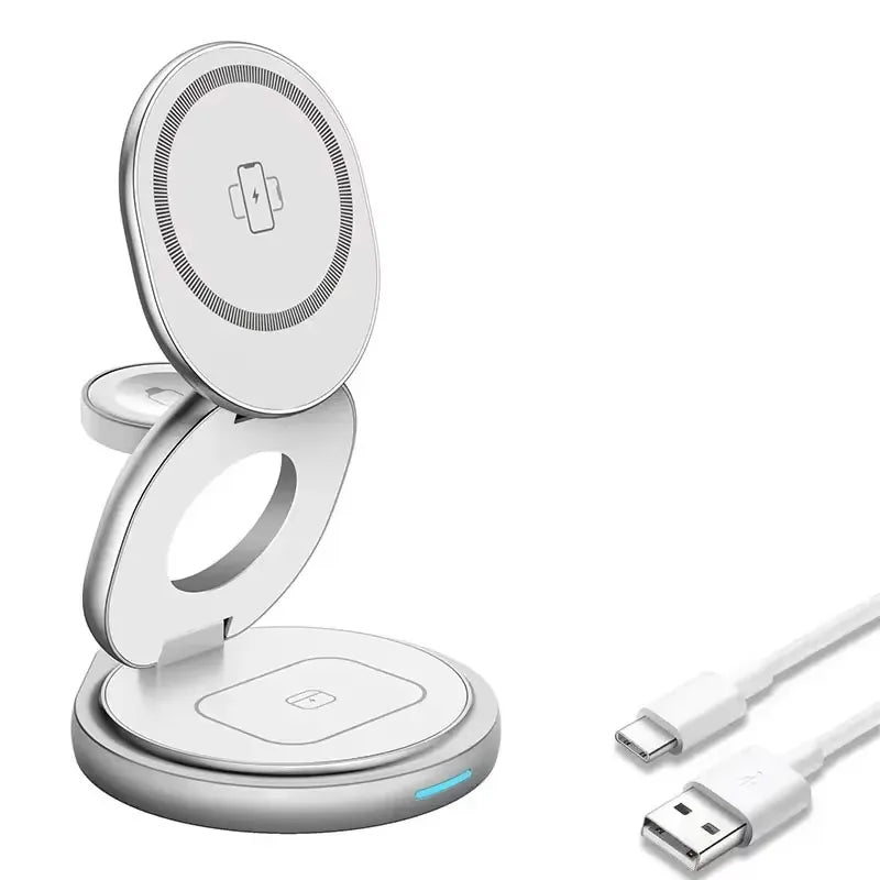 Magnetic Zinc Alloy Travel Portable Fast Wireless Charger Stand for Magsafe Iphone 16 15 14 13 12 Apple Watch 9 8 Airpods Pro