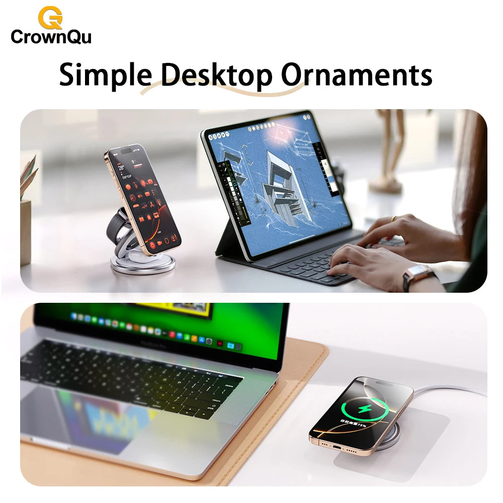 Qi2.2 25W Metal Magnetic Wireless Charger Fast Charging Station 360° Rotation Foldable for Iphone 17 16 15 Watch Airpods 3 in 1