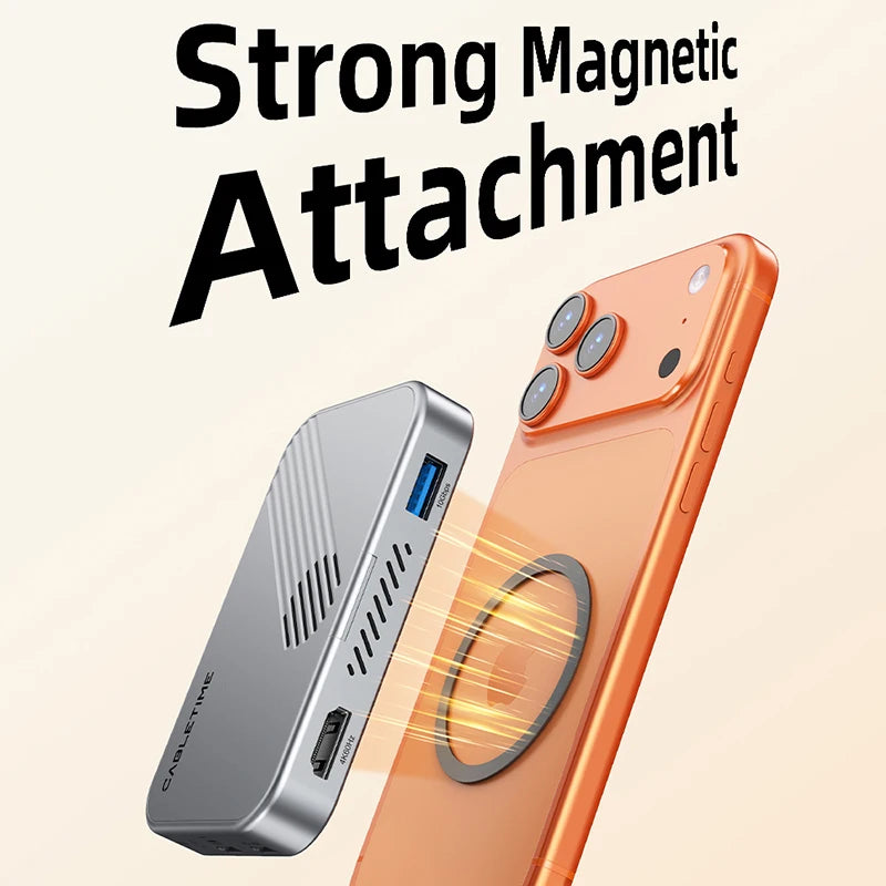 7 in 1 USB C HUB with Nvme SSD Magnetic 4K Prores Video Recording SD/TF 3.0 Strong Magnetic Attachment for Iphone 17