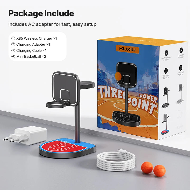 KUXIU X85 Magnetic Wireless Charging Stand Basketball Charging Holder for Iphone 17 16 15 14 13 Pro/Max,Apple Watch/Airpods