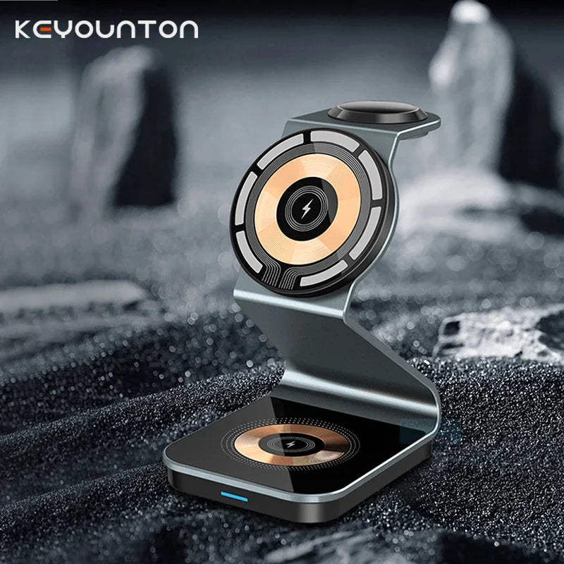 15W 3 in 1 Transparent Magnetic Wireless Charger Stand for Iphone 17 16 15 14 Pro Max Apple Watch8 Airpods Fast Charging Station