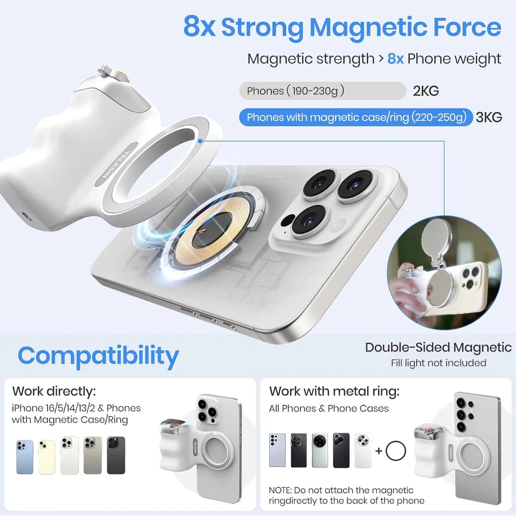 Magnetic Phone Camera Grip Smartphone Shooting Holder Selfie Handle Snap with Wireless Shutter Button Remote for Iphone Samsung