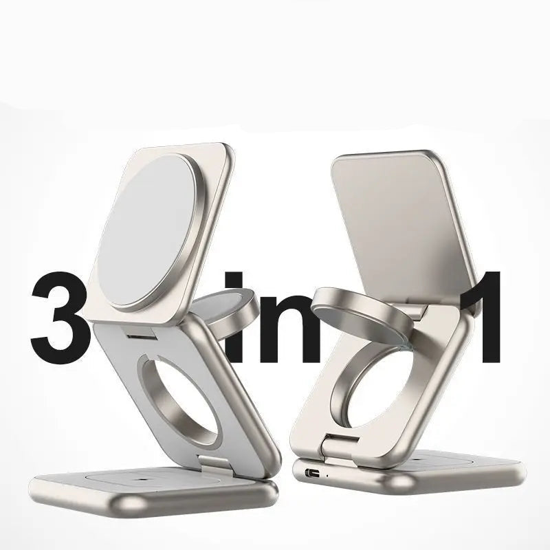 Folding Three-In-One Wireless Charging Bracket Magsafe Magnetic Wireless Charging Portable Mini Wireless Charging Metal