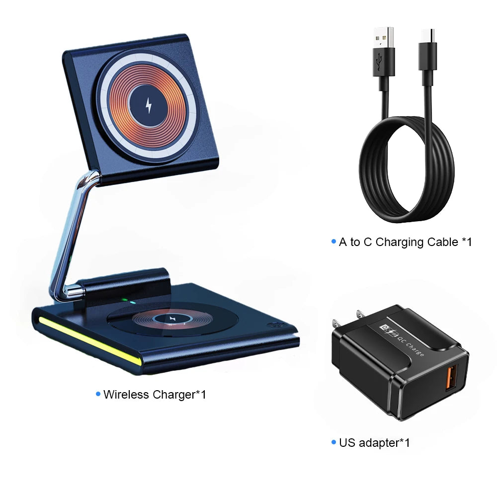 Foldable RGB Wireless Charger for Iphone 15 14 13 12 Pro LED Dock Station for Apple Watch S9 Ultra 2 Airpods Pro Iwatch Holder