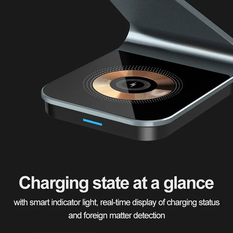 15W 3 in 1 Transparent Magnetic Wireless Charger Stand for Iphone 17 16 15 14 Pro Max Apple Watch8 Airpods Fast Charging Station