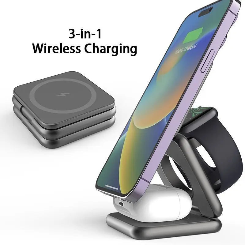 Folding Three-In-One Wireless Charging Bracket Magsafe Magnetic Wireless Charging Portable Mini Wireless Charging Metal