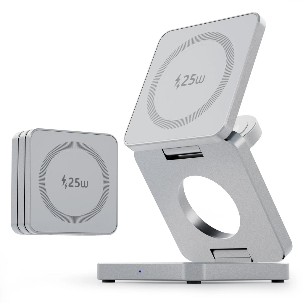 Qi2.2 25W 3-In-1 Foldable Magnetic Wireless Charging Stand for Iphone 17 16 15 14/Iwatch/Airpod Portable Travel Charger Station