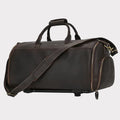Men Genuine Leather Wheeled Suit Bag, 22In Crazy Horse Cowhide Rolling Duffel with Shoe Compartment Large Storage Handbag