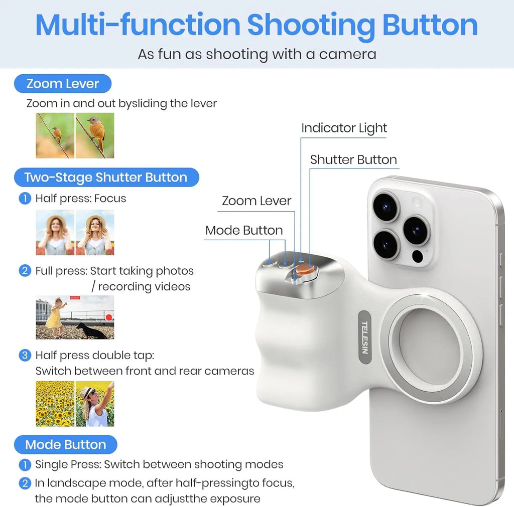 Magnetic Phone Camera Grip Smartphone Shooting Holder Selfie Handle Snap with Wireless Shutter Button Remote for Iphone Samsung