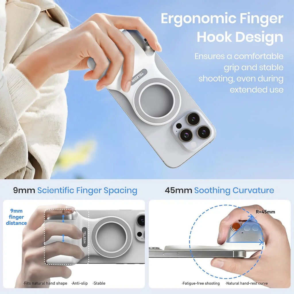 Magnetic Phone Camera Grip Smartphone Shooting Holder Selfie Handle Snap with Wireless Shutter Button Remote for Iphone Samsung