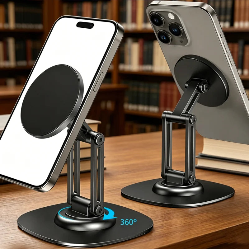 360 Rotation Aluminium Alloy Foldable Magnetic Desktop Phone Stand Desk Lazy Holder for Magsafe Iphone 17 16 15 14 13 12 Pro Max