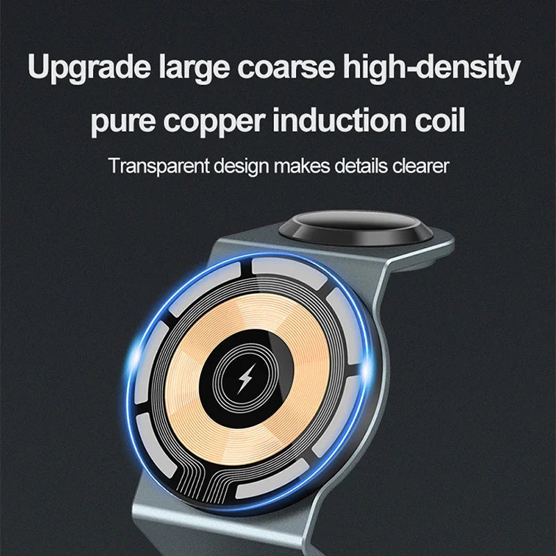 15W 3 in 1 Transparent Magnetic Wireless Charger Stand for Iphone 17 16 15 14 Pro Max Apple Watch8 Airpods Fast Charging Station