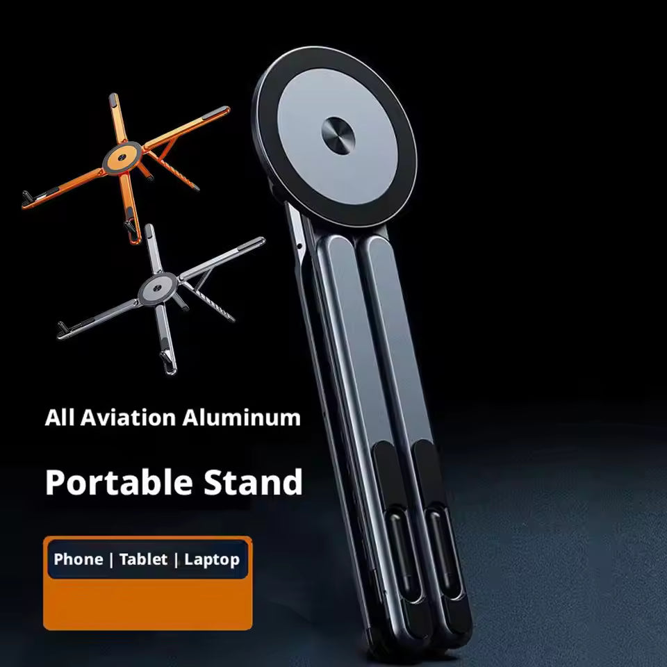 Foldable Magnetic Phone & Tablet Stand – Portable Aluminum Desk Tripod