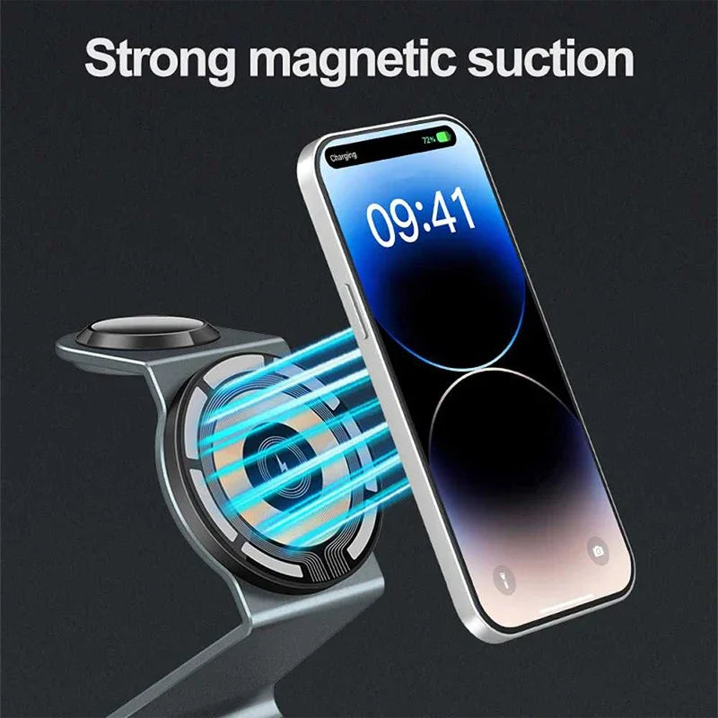 15W 3 in 1 Transparent Magnetic Wireless Charger Stand for Iphone 17 16 15 14 Pro Max Apple Watch8 Airpods Fast Charging Station