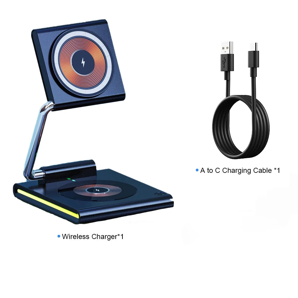 Foldable RGB Wireless Charger for Iphone 15 14 13 12 Pro LED Dock Station for Apple Watch S9 Ultra 2 Airpods Pro Iwatch Holder