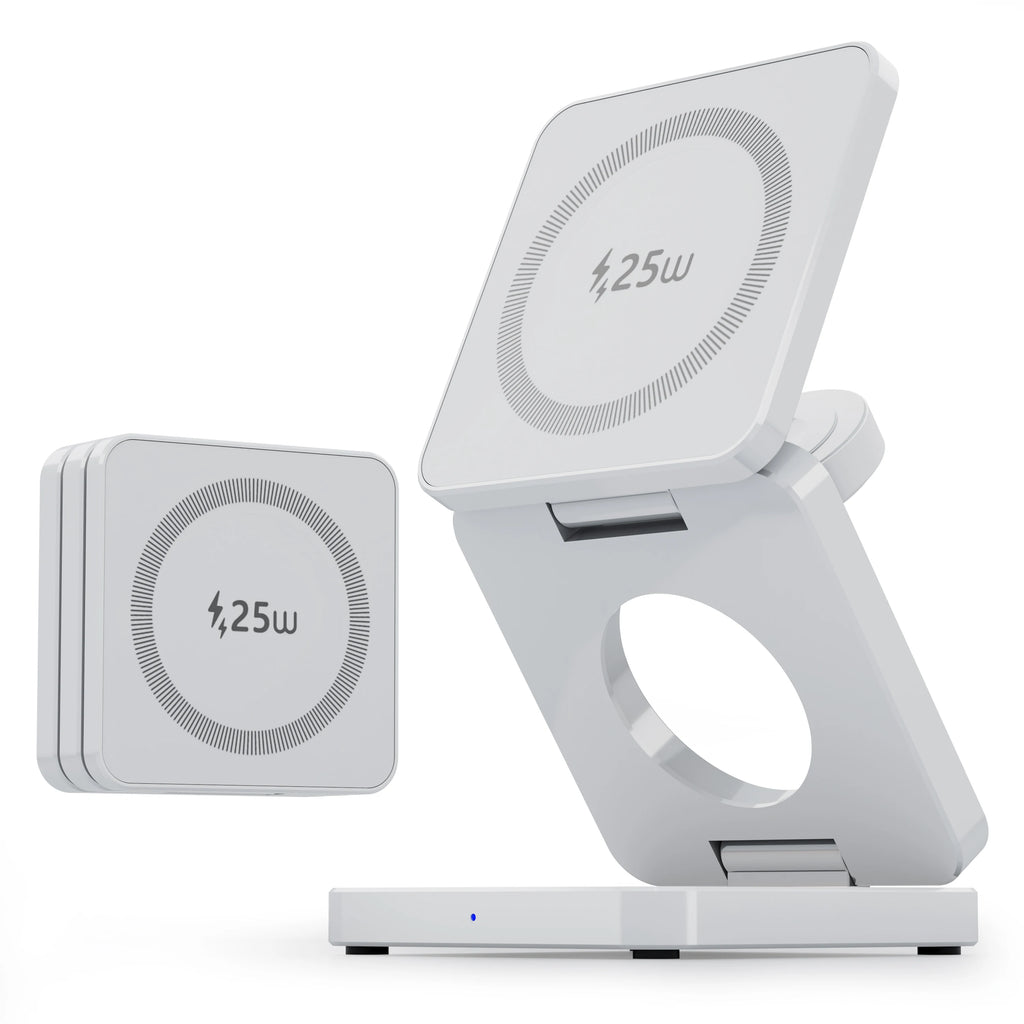 Qi2.2 25W 3-In-1 Foldable Magnetic Wireless Charging Stand for Iphone 17 16 15 14/Iwatch/Airpod Portable Travel Charger Station