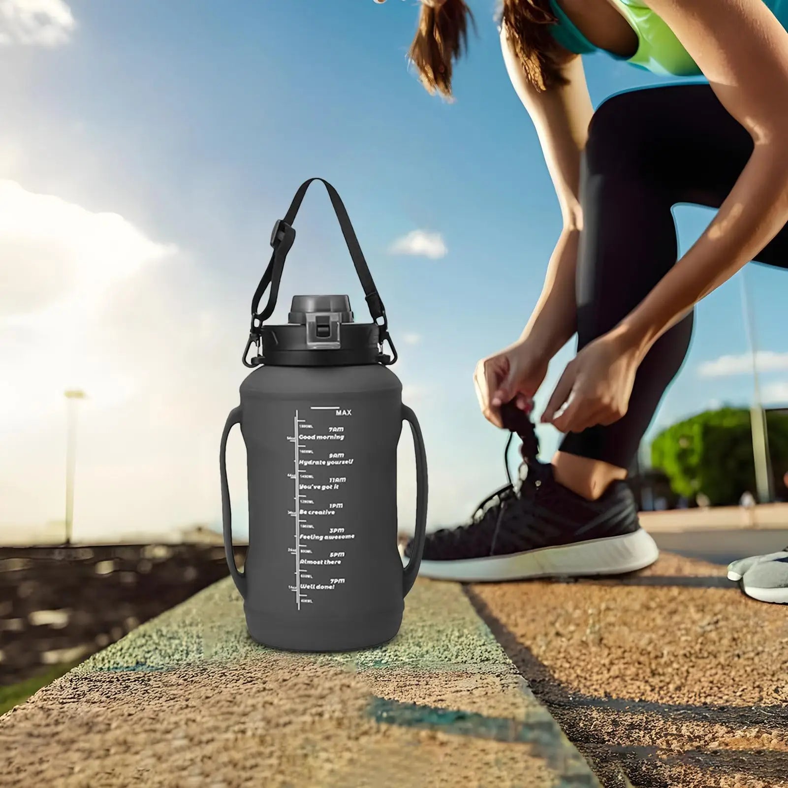 Folding Water Bottle Silicone Foldable Bottle for Traveling 1.8L Double Handle Hydration Cup with Wide Mouth for Hiking Running