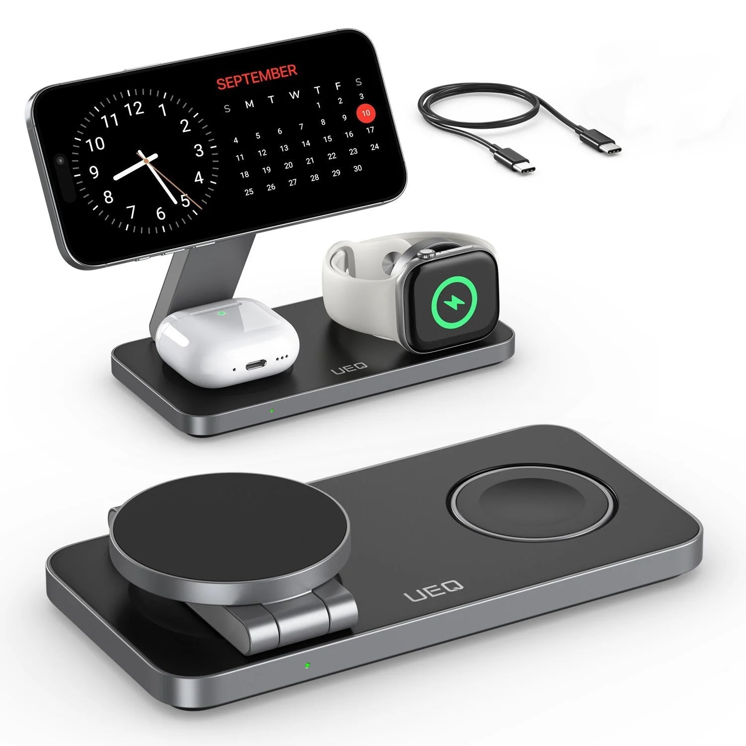 3-In-1 Charging Station for Apple Device,Qi2 15W Magnetic Wireless Foldable Fast Charger Stand Magsafe for Iphone Air/17/16/15