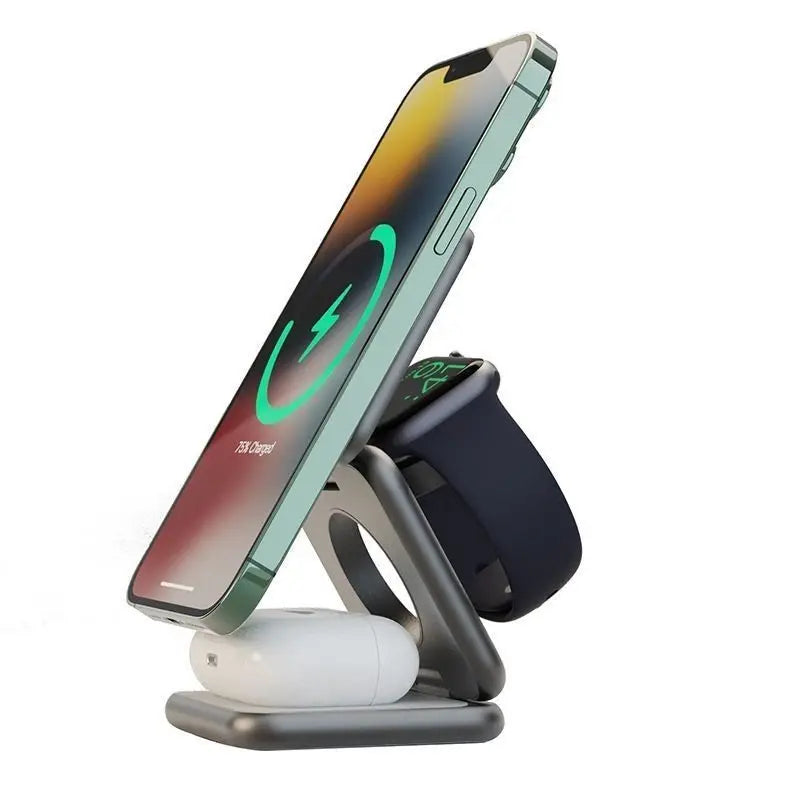 Folding Three-In-One Wireless Charging Bracket Magsafe Magnetic Wireless Charging Portable Mini Wireless Charging Metal
