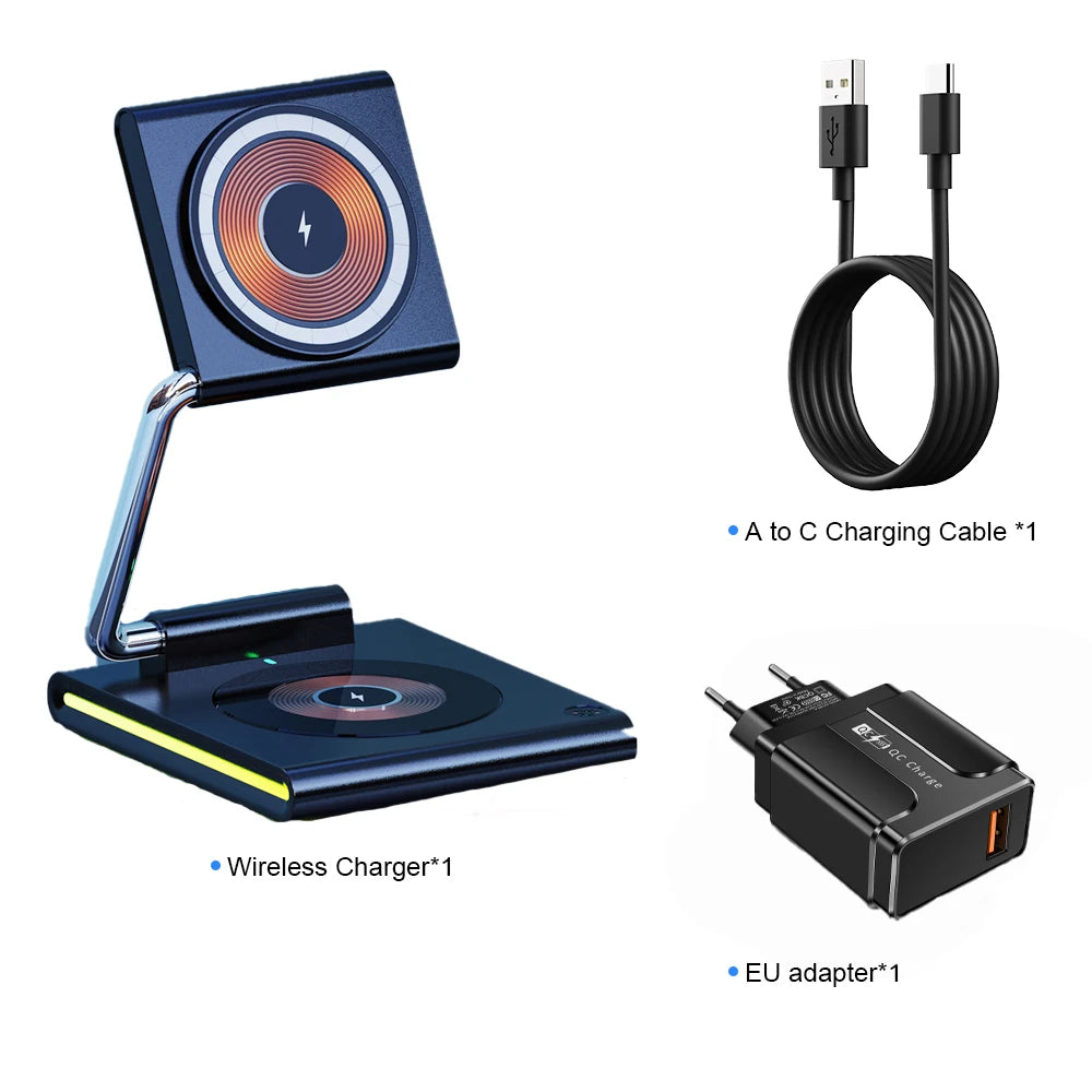 Foldable RGB Wireless Charger for Iphone 15 14 13 12 Pro LED Dock Station for Apple Watch S9 Ultra 2 Airpods Pro Iwatch Holder