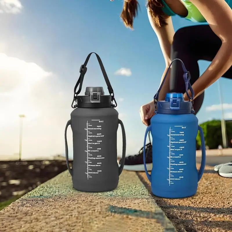 Folding Water Bottle Silicone Foldable Bottle for Traveling 1.8L Double Handle Hydration Cup with Wide Mouth for Hiking Running