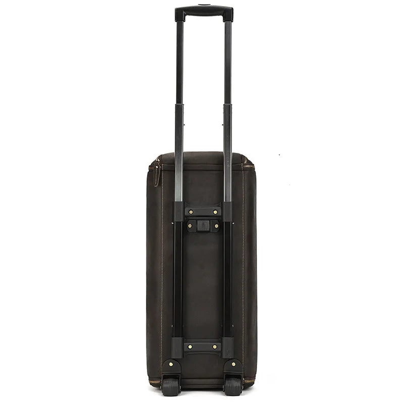Men Genuine Leather Wheeled Suit Bag, 22In Crazy Horse Cowhide Rolling Duffel with Shoe Compartment Large Storage Handbag