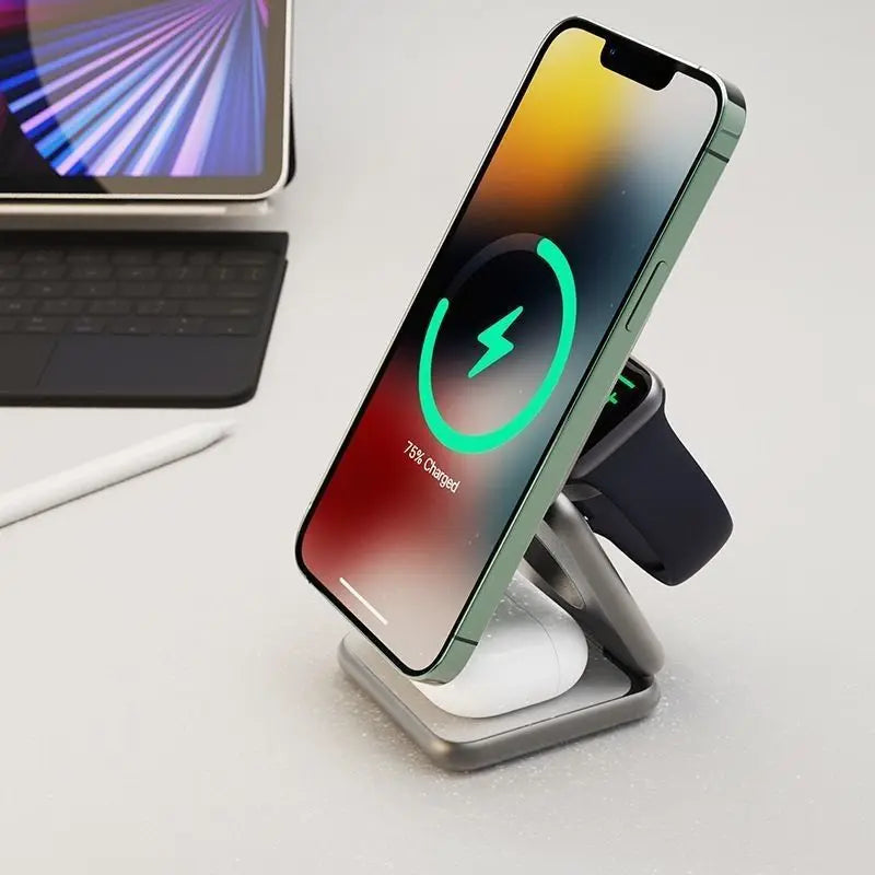 Folding Three-In-One Wireless Charging Bracket Magsafe Magnetic Wireless Charging Portable Mini Wireless Charging Metal