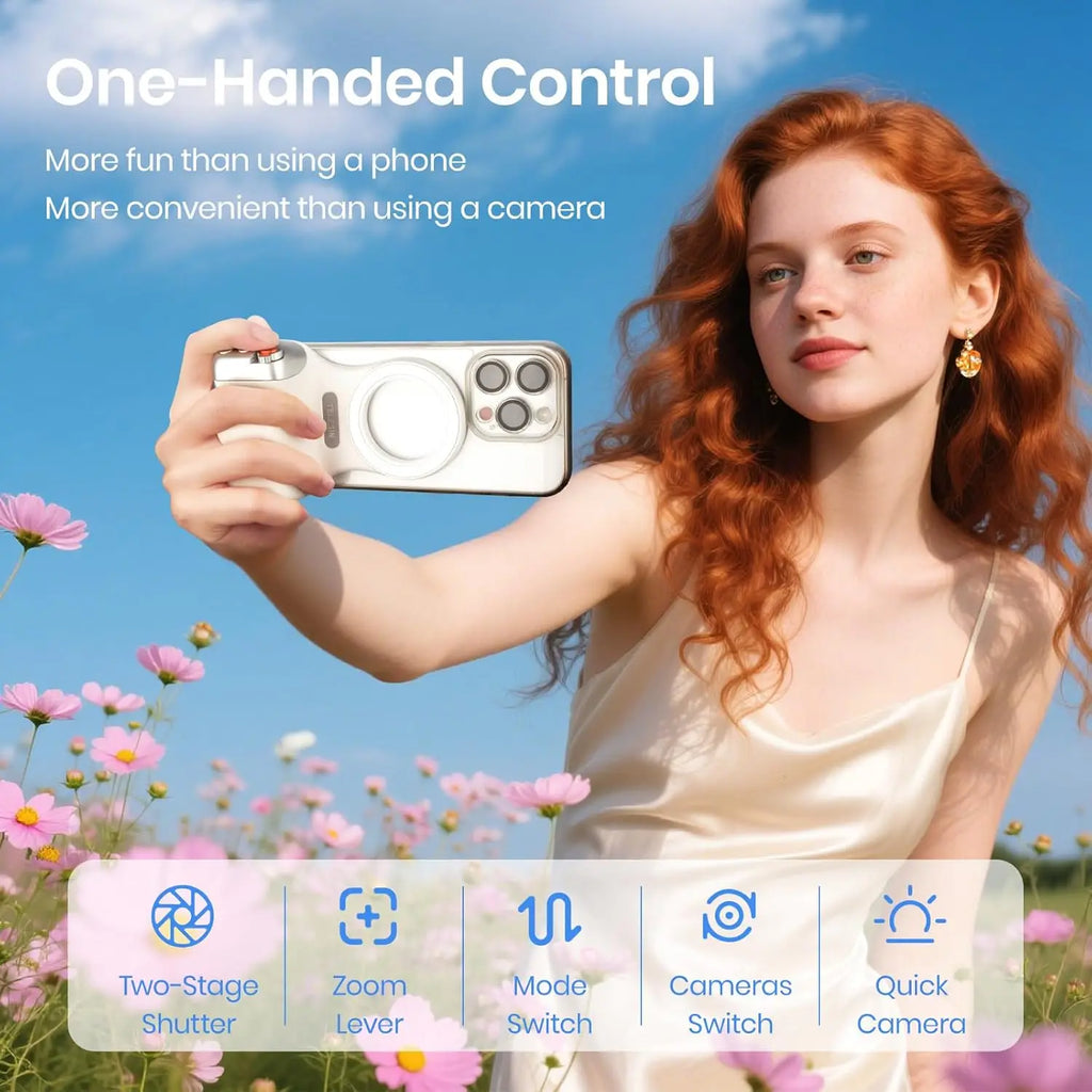 Magnetic Phone Camera Grip Smartphone Shooting Holder Selfie Handle Snap with Wireless Shutter Button Remote for Iphone Samsung