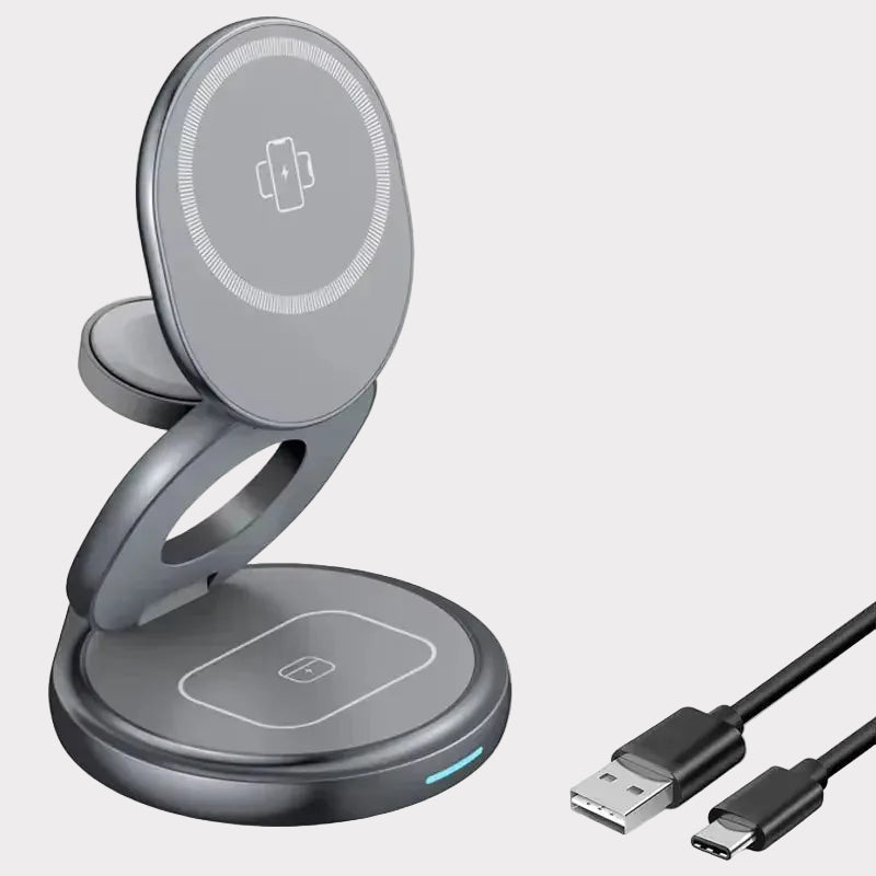 Magnetic Zinc Alloy Travel Portable Fast Wireless Charger Stand for Magsafe Iphone 16 15 14 13 12 Apple Watch 9 8 Airpods Pro