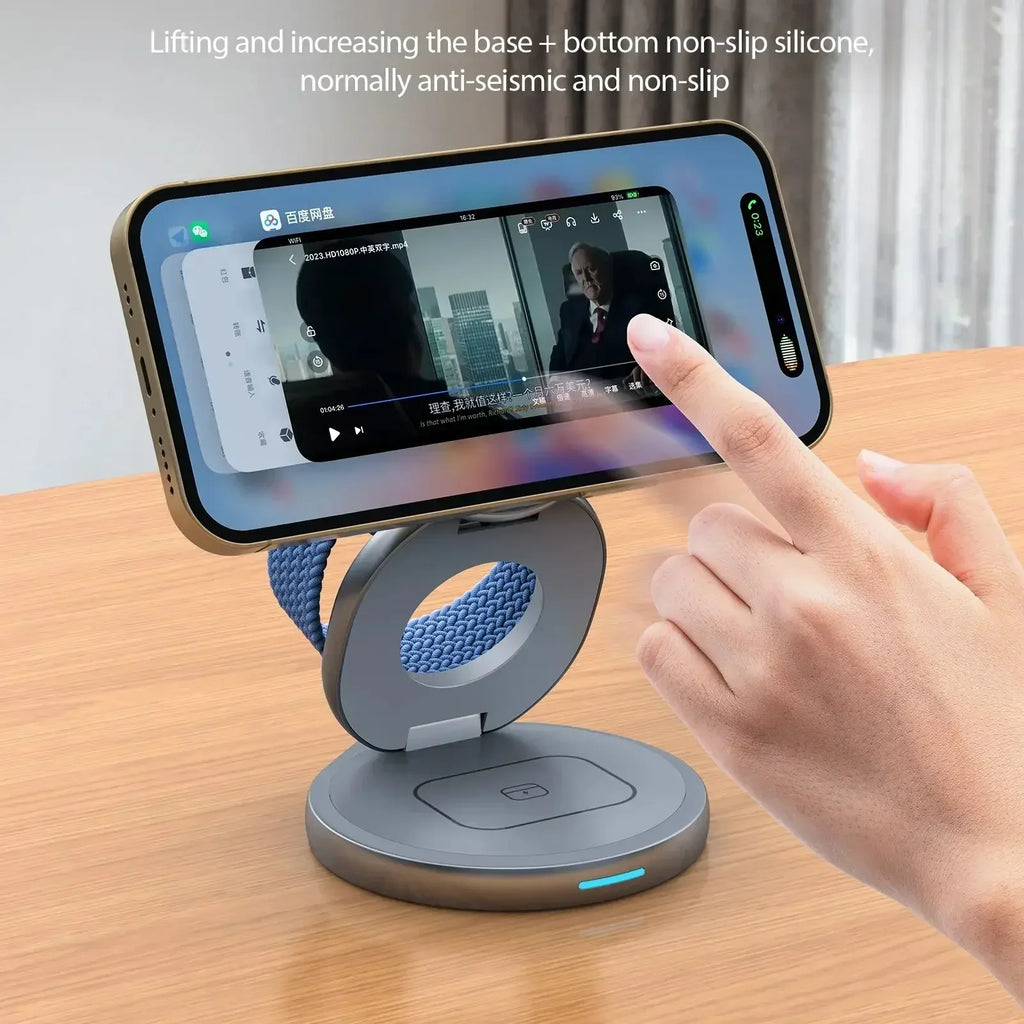 Magnetic Zinc Alloy Travel Portable Fast Wireless Charger Stand for Magsafe Iphone 16 15 14 13 12 Apple Watch 9 8 Airpods Pro