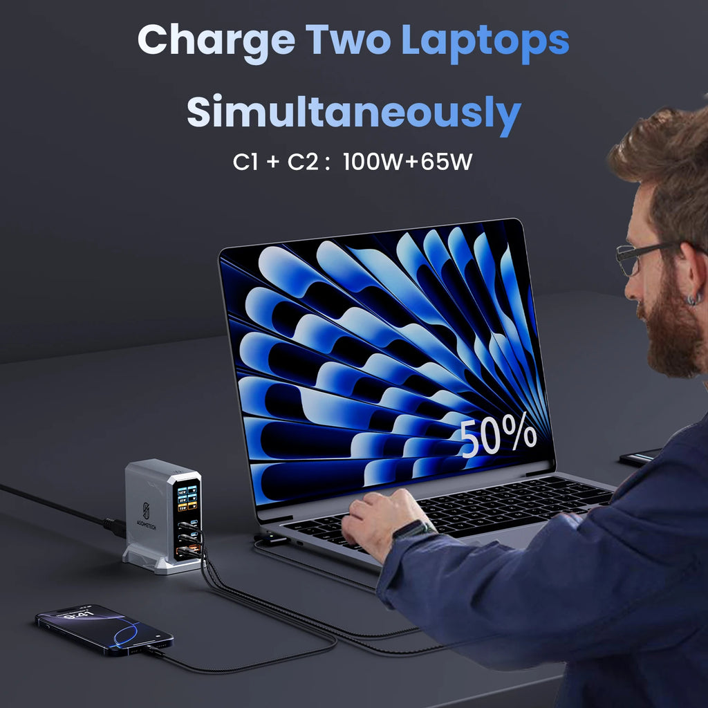 240W Digital Gan Charger PD3.1 140W USB Type C 6 Ports Desktop Fast Charging Station for Iphone Samsung Xiaomi Macbook Laptops