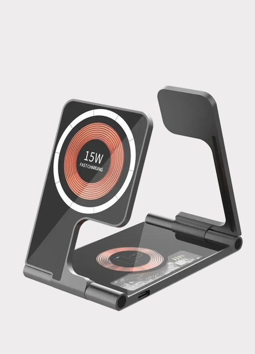 Foldable Transparent Magnetic Qi Wireless Charger Stand for Apple Watch 8 Iphone 14 13 12 Pro Airpods 30W Fast Wireless Charging