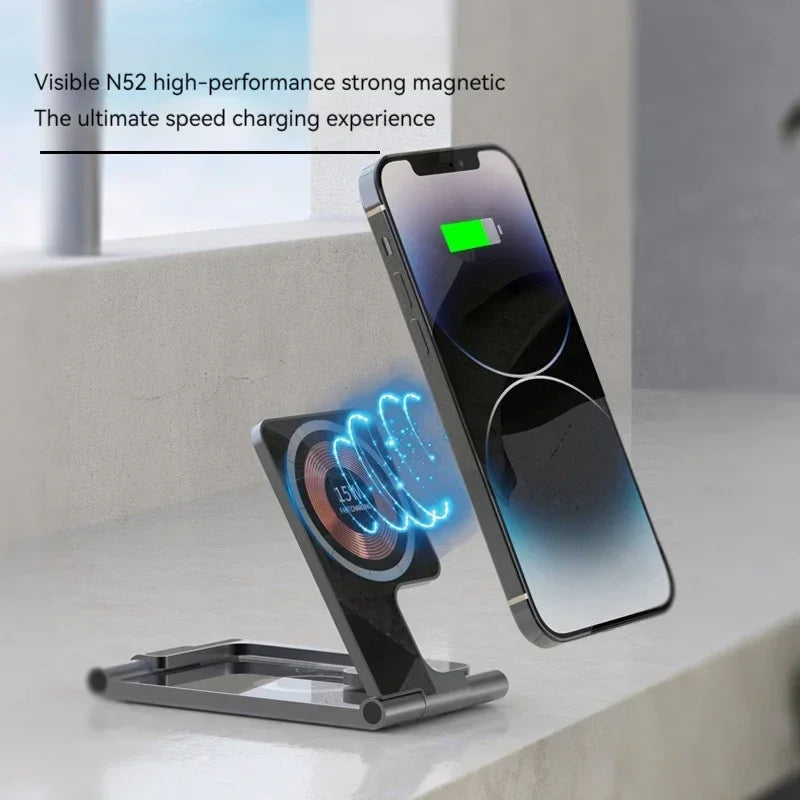 Foldable Transparent Magnetic Qi Wireless Charger Stand for Apple Watch 8 Iphone 14 13 12 Pro Airpods 30W Fast Wireless Charging