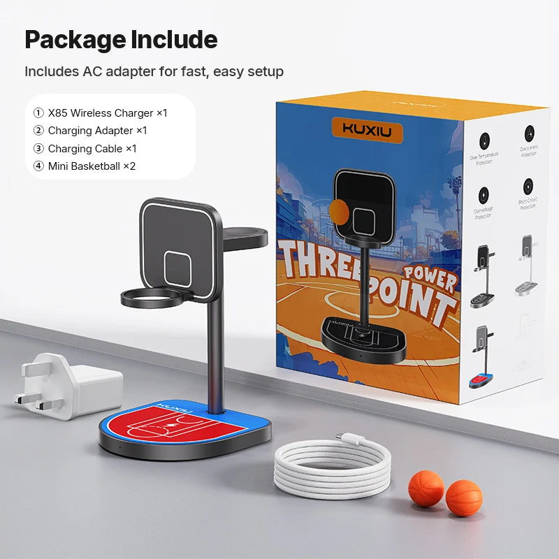 KUXIU X85 Magnetic Wireless Charging Stand Basketball Charging Holder for Iphone 17 16 15 14 13 Pro/Max,Apple Watch/Airpods