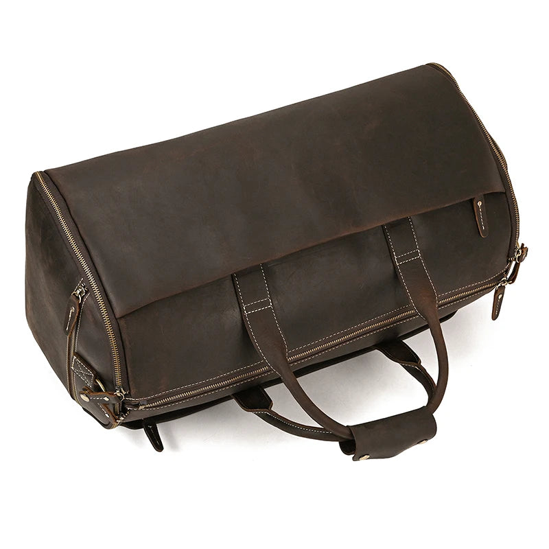 Crazy Horse Leather Travel Bag for Suits Shoes Garment Genuine Leather Man Folding Suit Bag Business Travel Bags on Luggage