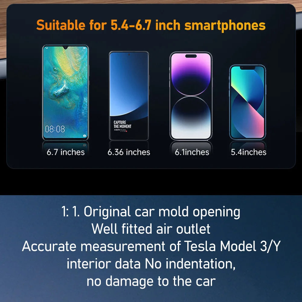Model 3 Y Highland Juniper 2025 Strong Magnetic Wireless Charging Adjustable Metal Car Phone Holder with Silicone Base
