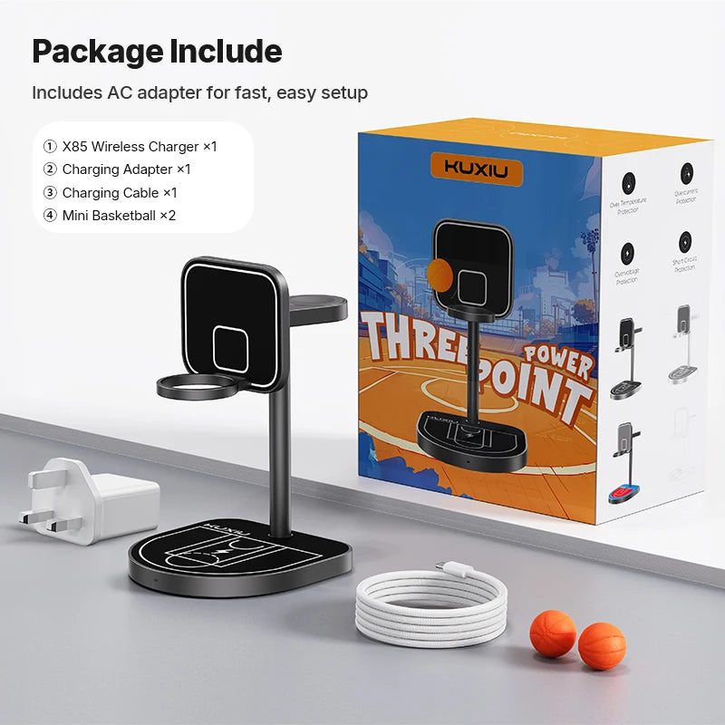KUXIU X85 Magnetic Wireless Charging Stand Basketball Charging Holder for Iphone 17 16 15 14 13 Pro/Max,Apple Watch/Airpods