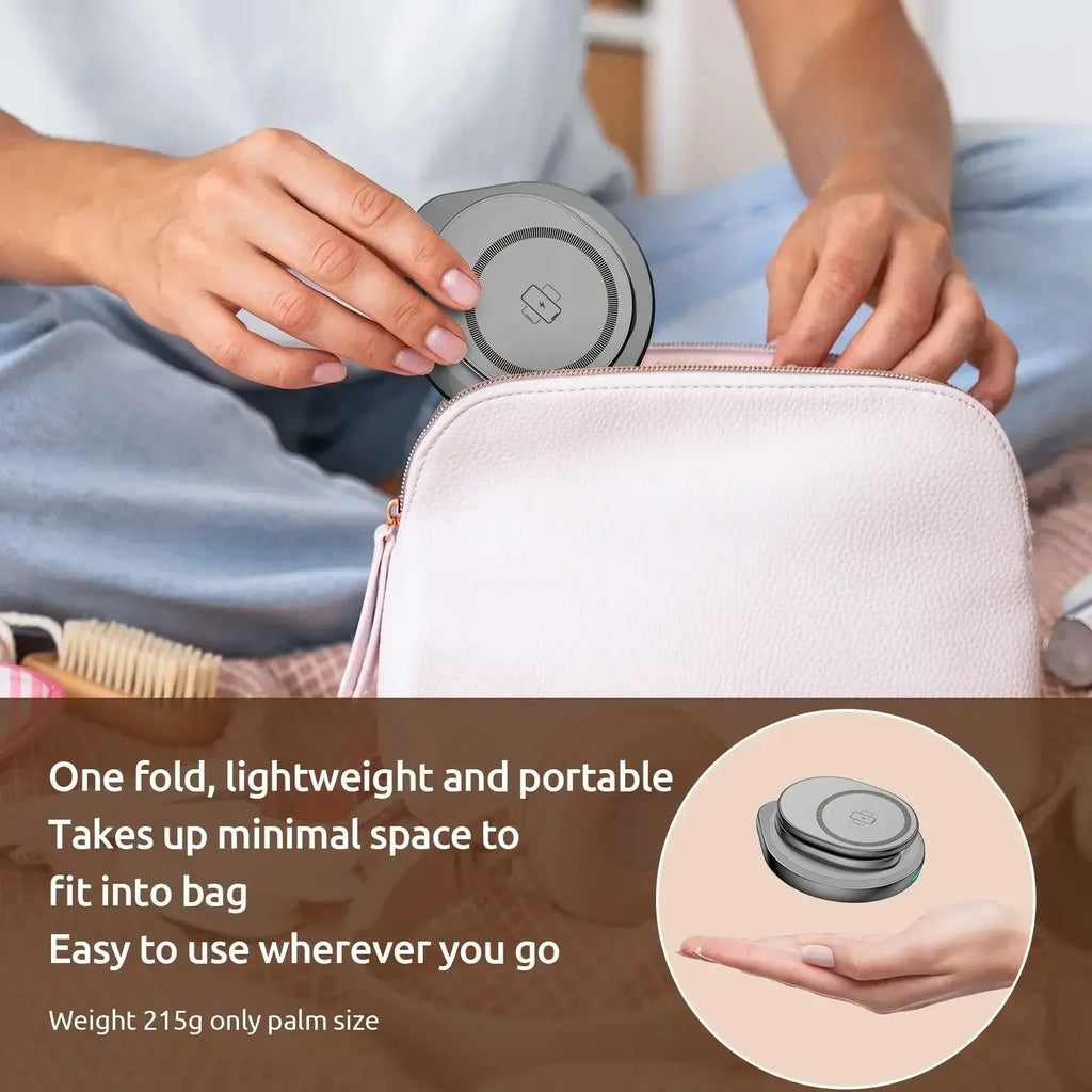 Magnetic Zinc Alloy Travel Portable Fast Wireless Charger Stand for Magsafe Iphone 16 15 14 13 12 Apple Watch 9 8 Airpods Pro