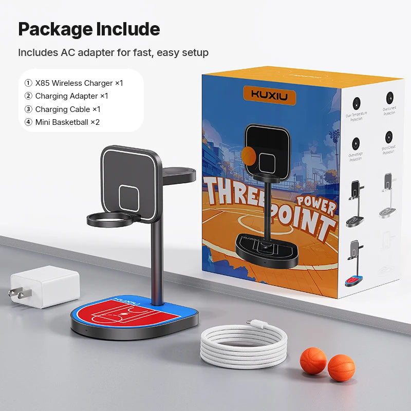 KUXIU X85 Magnetic Wireless Charging Stand Basketball Charging Holder for Iphone 17 16 15 14 13 Pro/Max,Apple Watch/Airpods