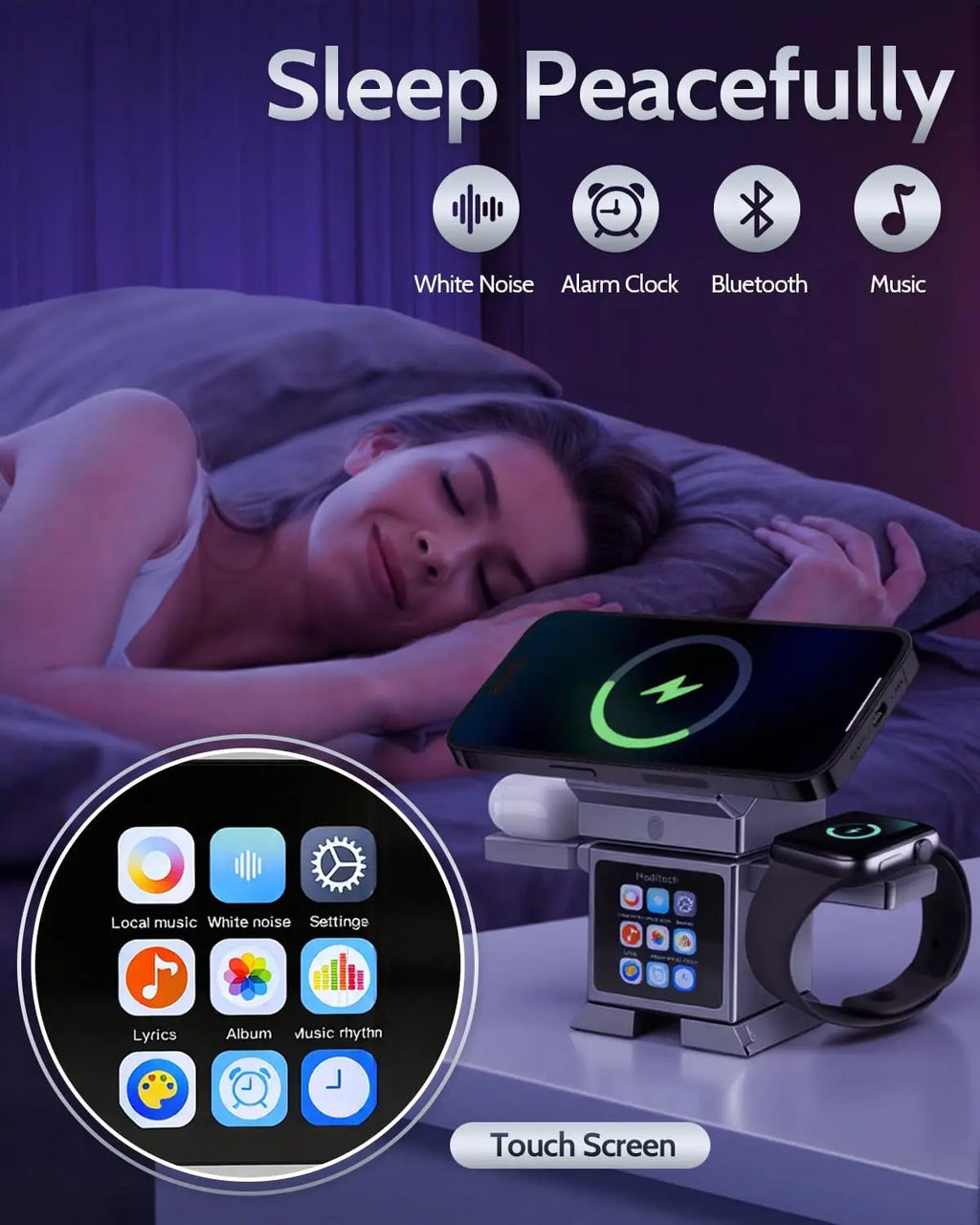 7 in 1 Wireless Charger Qi2.2 Certified 25W Magnetic Fast Charging Station Bluetooth Speaker for Iphone 17~12 Iwatch Airpods Pro
